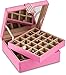 Glenor Co Earring Organizer - Classic 50 Section Jewelry Box/Case/Holder for Earrings, Rings, Necklaces, Jewelry, Cufflinks or Collections -2 Layer Small Compartments with Large Mirror - Pink