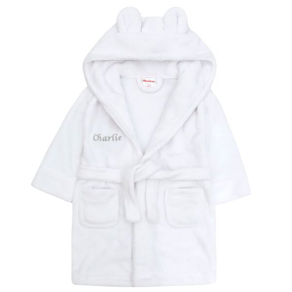 Buy Hoolaroo Embroidered Personalised Soft Baby White Dressing Gown