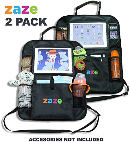 Premium CAR Back SEAT ORGANIZER & iPad TABLET HOLDER by ZAZE 2 Unit Multifunction: Car Seat Protector + Kick Mat + Organizer + Tablet Holder Travel Honda Odyssey Accessories Kids Covers Baby Protector