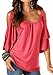 Merryfun Women's Summer Cold Shoulder Ruffle Sleeve Loose Stretch Tops Tunic Blouse Shirt,Watermelon Red XL