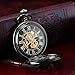 AMPM24 Steampunk Black Copper Case Skeleton Mechanical Pocket Watch Fob WPK167