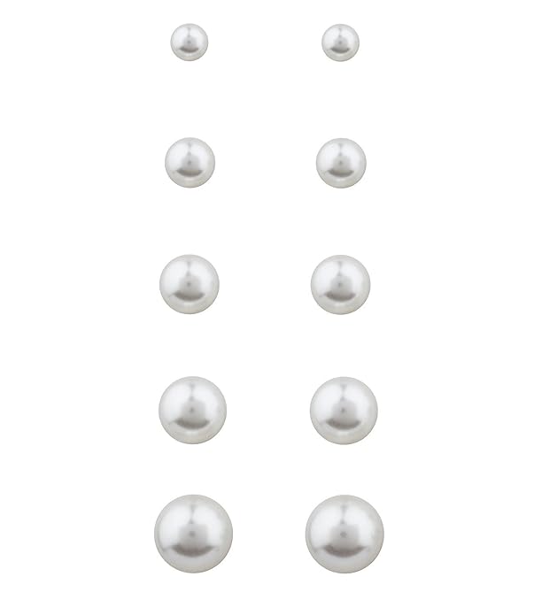 SIX Perlenschmuck, 5er Set klassische weiße Perlen Ohrstecker, 5 Größen (0,3-0,7 mm) (706-628)
