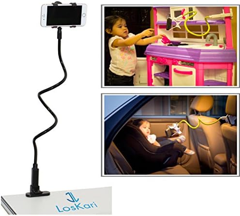 Gooseneck Cellphone/Mobile Holder With Clip -Great For Bed/Car Or Your Desk With Smart Clever Clamp and Grip For Most SmartPhones (Black With Black Clamps)