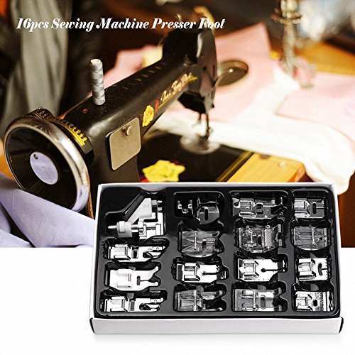 Powstro Professional Sewing Machine Presser Feet Kit, 16pcs Sewing Machine Presser Foot Set Hem Foot Spare Parts Accessories for Brother Singer