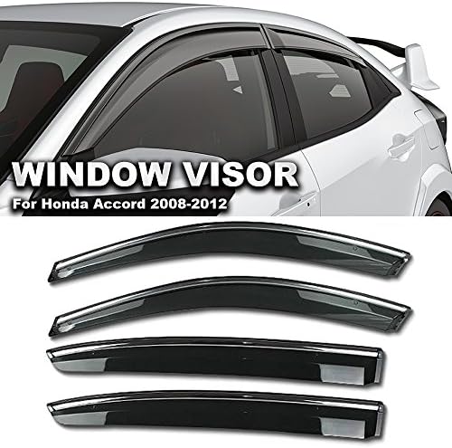 Ediors 08-12 Honda Accord 4Dr - JDM Ventshade Sedan Mugen Style Tape Front Rear Dark Smoke Tint Sun Rain Window Visors Deflector