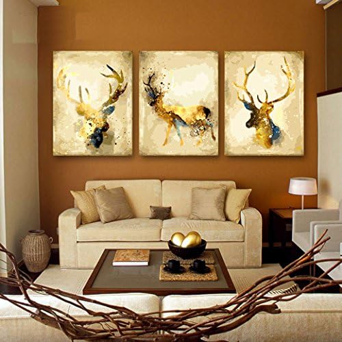 MailingArt 3 Pieces Wooden Framed Paint By Number No Mixing / No Blending Canvas DIY Painting (Brown deer)
