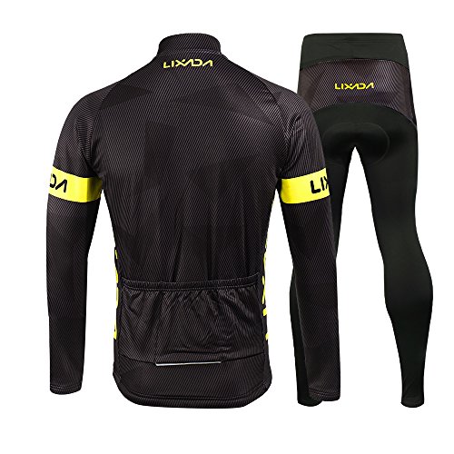 Men's Cycling Clothing Set, Lixada Long Sleeve Cycling Jersey Thermal Fleece Windproof Mountain Bicycle Road Bike Shirt with Padded Pants