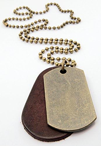 Military Army Style Dog Tags Chain Mens Pendant Necklace Leather Choker Necklace Cluster Dog Tags Necklace Brown