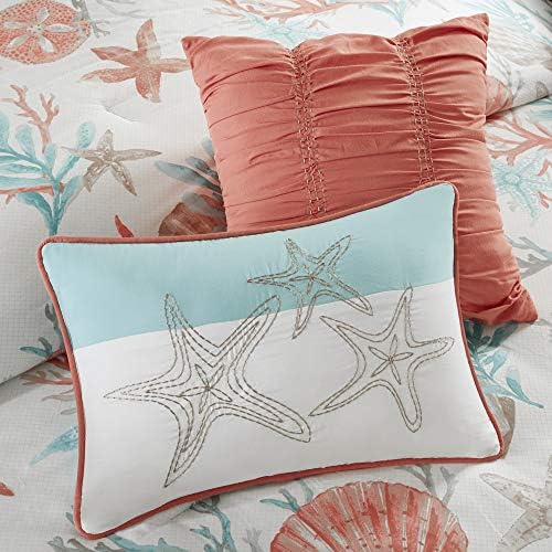 Queen 90x90 Coral Teal Madison Park Pebble Beach Comforter Set Bedding Sets Collections Home Kitchen Inningsbreak Com