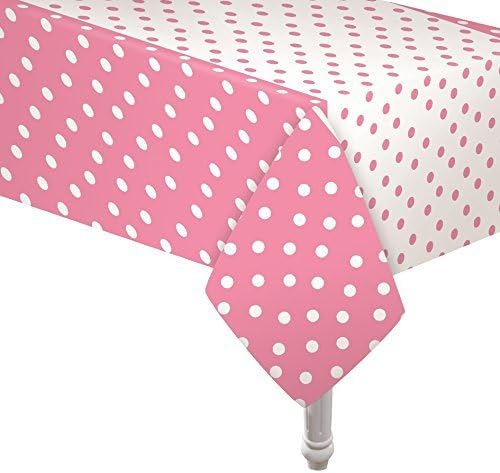 4 Pack Polka Dot Plastic Tablecloth, 108 x 54, with White dots by Oojami (Pink)