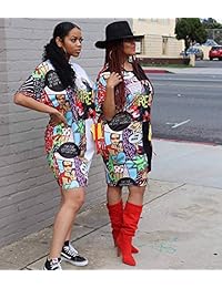 IyMoo Casual - Vestido de manga corta para mujer, diseño de graffiti