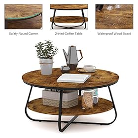 Elephance Round Coffee Table with Storage, 35.8 Inch Industrial Wood Coffee Table with Metal Frame for Living Room… 51%2BmkVzcl7L