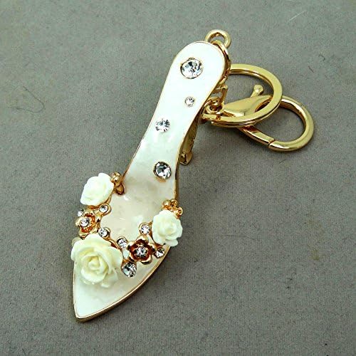 White Roses Rhinestones High Heel Key Chain / Purse Charm