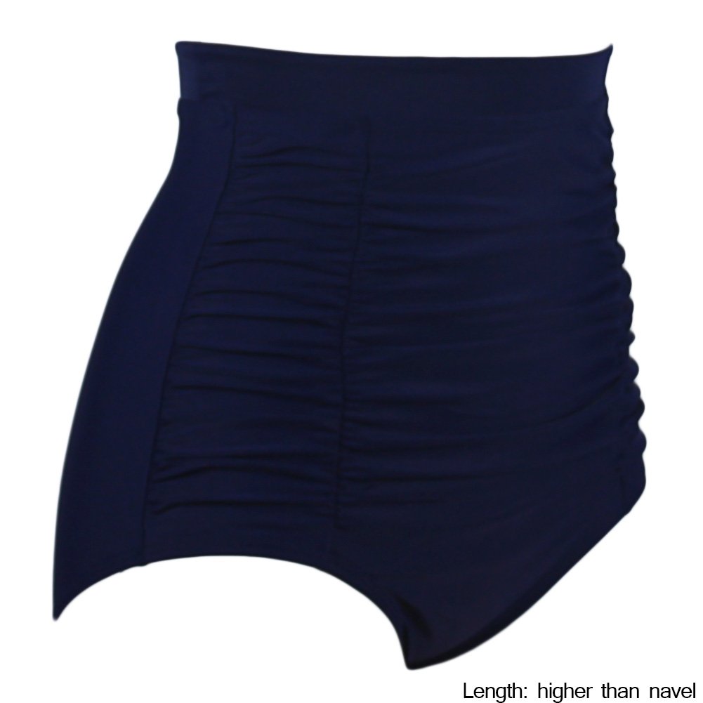 Qiaoer Women\'s Retro Black High Waisted Bikini Bottom Ruched Swim Short Tankinis Briefs (Dark Blue, S)