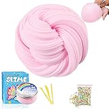 Jumbo Pink Fluffy Floam Slime DIY Kit with Colorful Foam Beads, Easy Bubble Slime Scented Crunchy Slime with Container, Non Sticky Clay Kids Adults Party Toy Favor Birthday Idea for Boys Girls