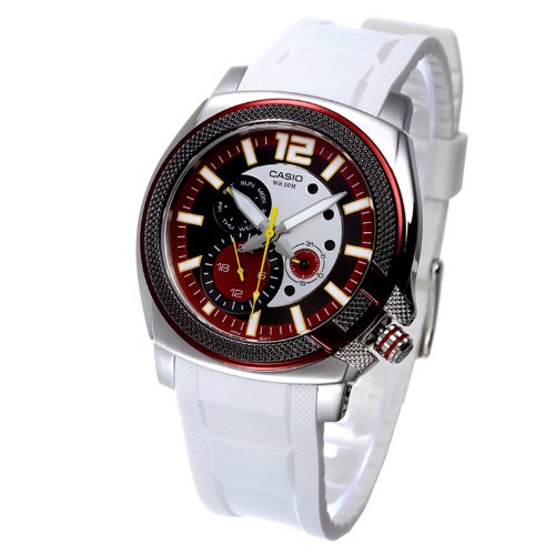 Casio Men's MTP1316B-4A1V White Resin Quartz Watch with Red Dial