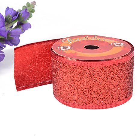 eZthings® Decorative Sparkly Designer Glitter Fabric Ribbons for Gift Wrapping and Tree Decorating (10 Yards (2" Width), Red)