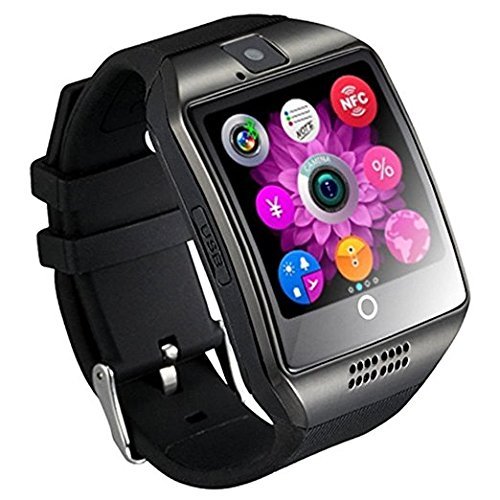 Mgaolo Q18 Smart Watch Smartwatch Bluetooth Sweatproof Phone with Camera TF/SIM Card Slot for Android and iPhone Smartphones(Black)