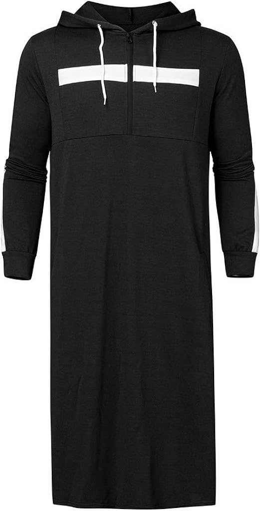 Beautyfine Men's New Muslim Robes Autumn Winter Casual Long-Sleeved Hooded Shirt Tops: Clothing