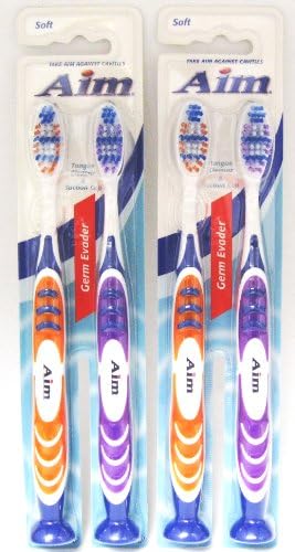AIM GERM EVADER TOOTH BRUSH SOFT INCLUDES TONGUE SCRAPER DUAL PACK(PACK OF 2)