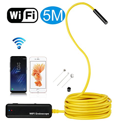 iPhone Endoscope, TurnRaise 5M Semi-Rigid WiFi Wireless Endoscope Cable 2.0 Megapixels HD Borescope Inspection Snake Camera for All iPhones(Above IOS6)/Android Phones/iPad
