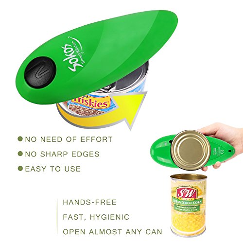 Electric Can Opener, 2AA Batteries Operated(Not Included) Smooth Soft Edge with One-Touch Start Automatic Can Opener for Seniors with Arthritis (Green)