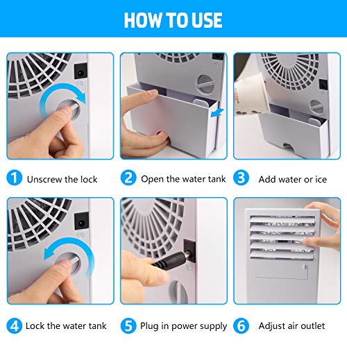 JUANANIUG Air Conditioner Fan, Mini Portable Desktop Fan, Small 9.5-inch Desktop Evaporative Air Cooler Circulator Humidifier, for Personal Desktop Table Fan Nightstand Office Dorm, Super Quiet