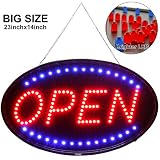 Larger LED Open Sign, 23x14 inches Brighter&Larger Advertising Board Electric Lighted Display -UL-Flashing or Steady Mode- Lighting Up for Holiday, Business, Window, Bar, Hotel, with Open Closed Sign