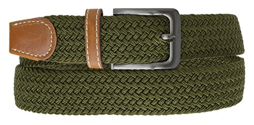 Green Braided Elastic Stretch Belt With Metal Buckle and Leather tipped end by Marshal