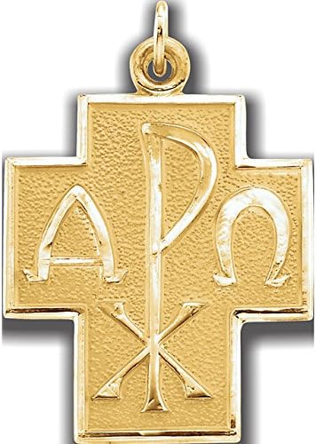 14K Yellow Gold 24.50X22.00 Mm Alpha Omega Cross