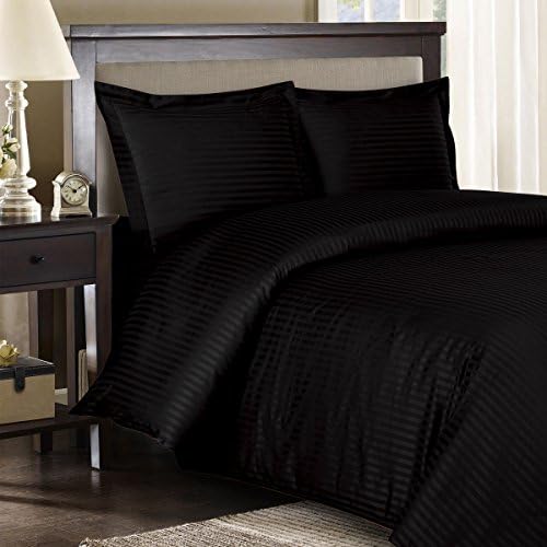 Elegant Bedding Ultra Soft & Exquisitely Smooth, Genuine 100% Plush Cotton 1200 Thread Count Bed in a Bag, Lavish Sateen Stripe Bed Ensemble, 8 Piece King Size Bed in a Bag, Stripe, Black