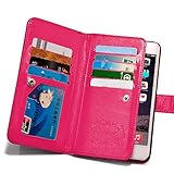 For iPhone 6 6s Case, Roybens 9 Card Slot PU Leather Wallet Case 2 in 1 Magnetic Detachable Back Cover Flip Case with Wrist Strap For Apple iPhone 6 6s (4.7) Rose