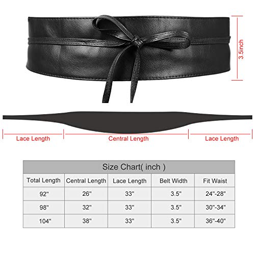 Womens Faux Leather Obi Belt Wrap Sash Cinch Waistband for Dresses Halloween Costume, Black S