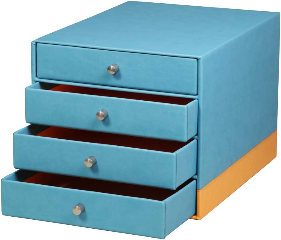RHODIA 318867C, Turquoise 4-Drawer Organizer, 24.8 x 32.7 x 22.8 cm, Orange Saddle Stitching, Faux Leather Exterior - Image 3