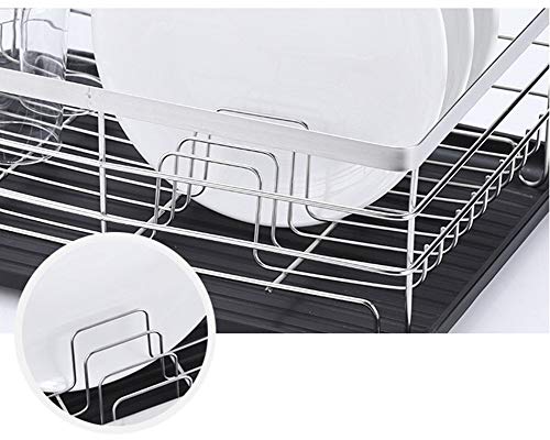 Premium Large Capacity Dish Storage Rack, Sink Dish Drainer Dinnerware Organizer with Drain Board (Silver)