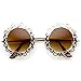 zeroUV Womens Fashion Metal Cut-Out Lace Circle Round Sunglasses (Gold Amber)