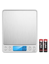 Amir balanza digital de cocina de acero inoxidable con pantalla LCD, pesa hasta 3000 g, 0.1 g resolución, ideal para regalos de Navidad., Plateado