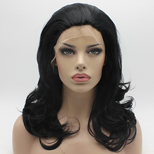 Lushy Medium Length Black Wig Heat Resistant Heavy Density Synthetic Lace Front Wig