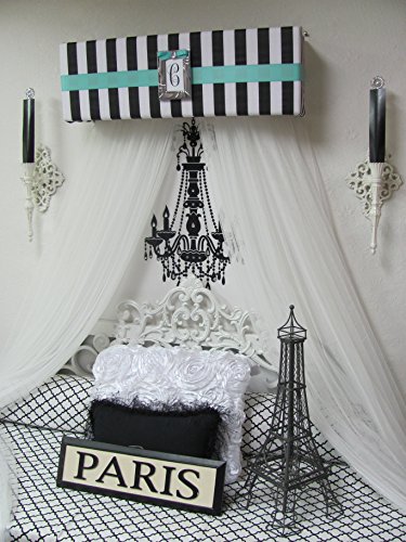 Bed Canopy Crown Valance TIFFANY Blue Princess French Paris Stripe Pink Black White Upholstered SALE