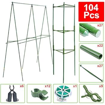 BLIKA 104 Pcs DIY Plant Supports, Tomato Cages Assembled Garden Plant Stakes Vegetable Trellis for Vertical Climbing Plants, 27 Pcs Coated Plant Stakes with 9 Pcs Clips, Twist Tie and Connectors