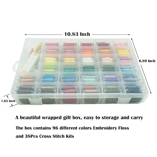 Embroidery Floss with Organizer Storage Box - Peirich 96 Color Embroidery Threads Floss Bobbins 38 Pcs Cross Stitch Kits Embroidery Starter Kit Friendship Bracelets Floss - Mother's Birthday Gift