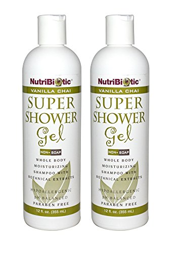 NutriBiotic Vanilla Chai Super Shower Gel (Pack of 2) with Matricaria, Cucumber, Comfrey and Grapefruit Seed Extract, 12 fl. oz.