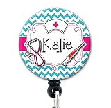 Retractable Badge Reel - Aqua Nurse Tools Chevron - Personalized Name - Badge Holder