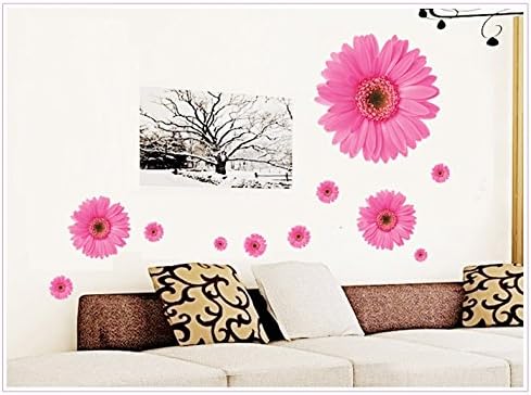 Kappier Big Bright Daisy Flowers Peel &amp; Stick Removable Wall Decals (Pink)