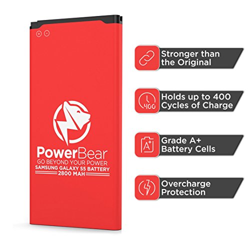 PowerBear Samsung Galaxy S5 Battery (2,800 mAh) Upgraded Spare Battery for The Galaxy S5 [I9600, G900F, G900V (Verizon), G900T (T-Mobile), G900A (AT&T)] Replacement Battery [24 Month Warranty]