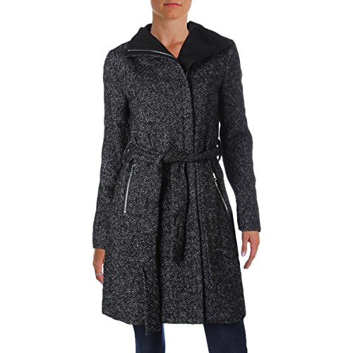 T Tahari Women's Eva Fitted Tweed Coat with Belt, Black Combo, Medium
