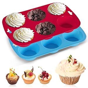 Silicone Muffins Tray, 2 Pack Deep and Jumbo Muffin Pan 6 Cup Large , Non-Stick Giant Cupcake Tin, Silicon Mould…