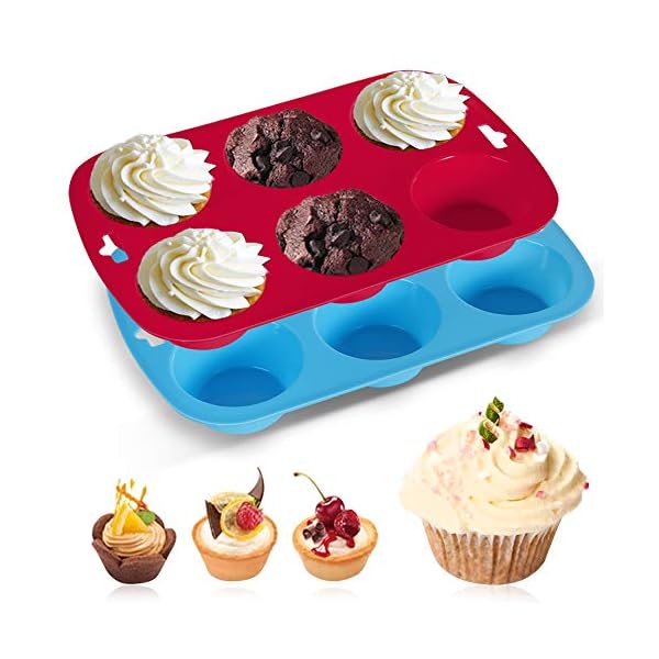 Silicone Muffins Tray, 2 Pack Deep and Jumbo Muffin Pan 6 Cup Large , Non-Stick Giant Cupcake Tin, Silicon Mould…