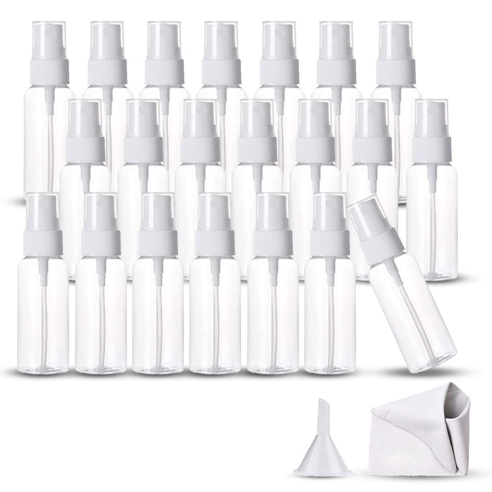 50ml Plastic Fine Mist Clear Spray Bottles with Pump Spray Cap Refillable Small Empty Plastic Bottles Suitable For Cosmetics, Skin Care Products, Perfumes and Cleansing Sprays (20PCS)