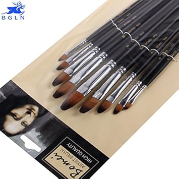 Bergino 9pcs Set Nylon Hair Artist Paint Brushes Set For Painting